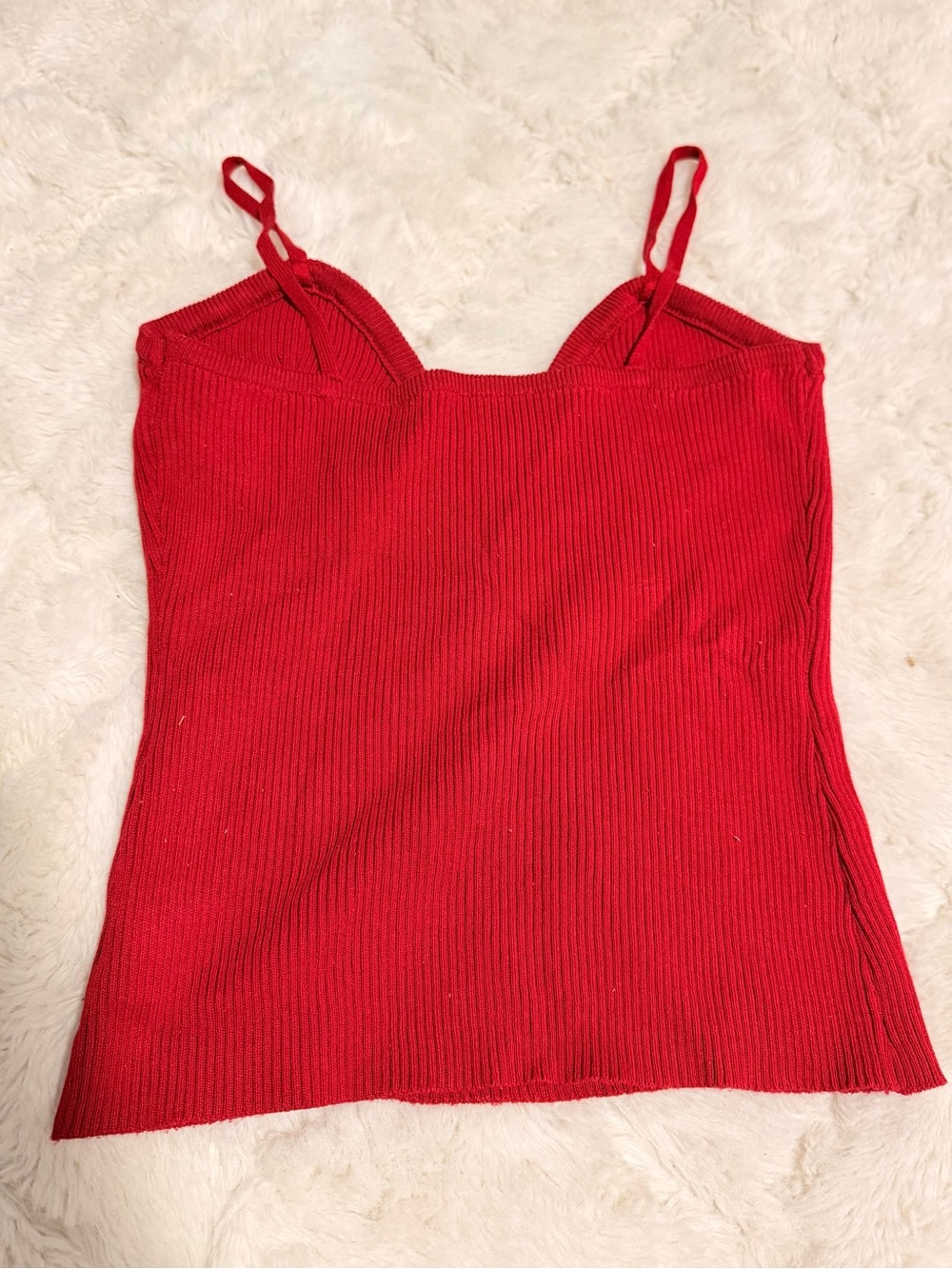 Red Ribbed Spaghetti Strap Tank Top